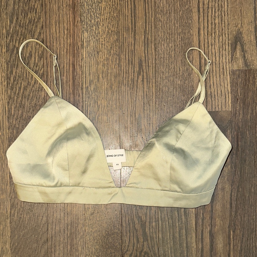 Song of Style Light Sage Satin Bralette
